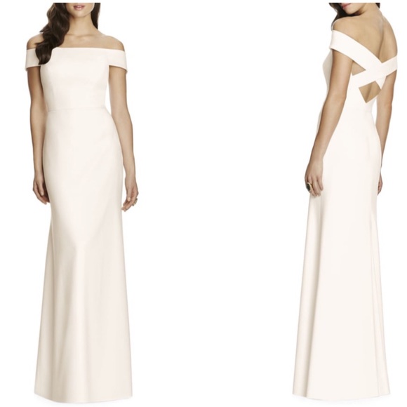 off the shoulder crepe gown dessy collection